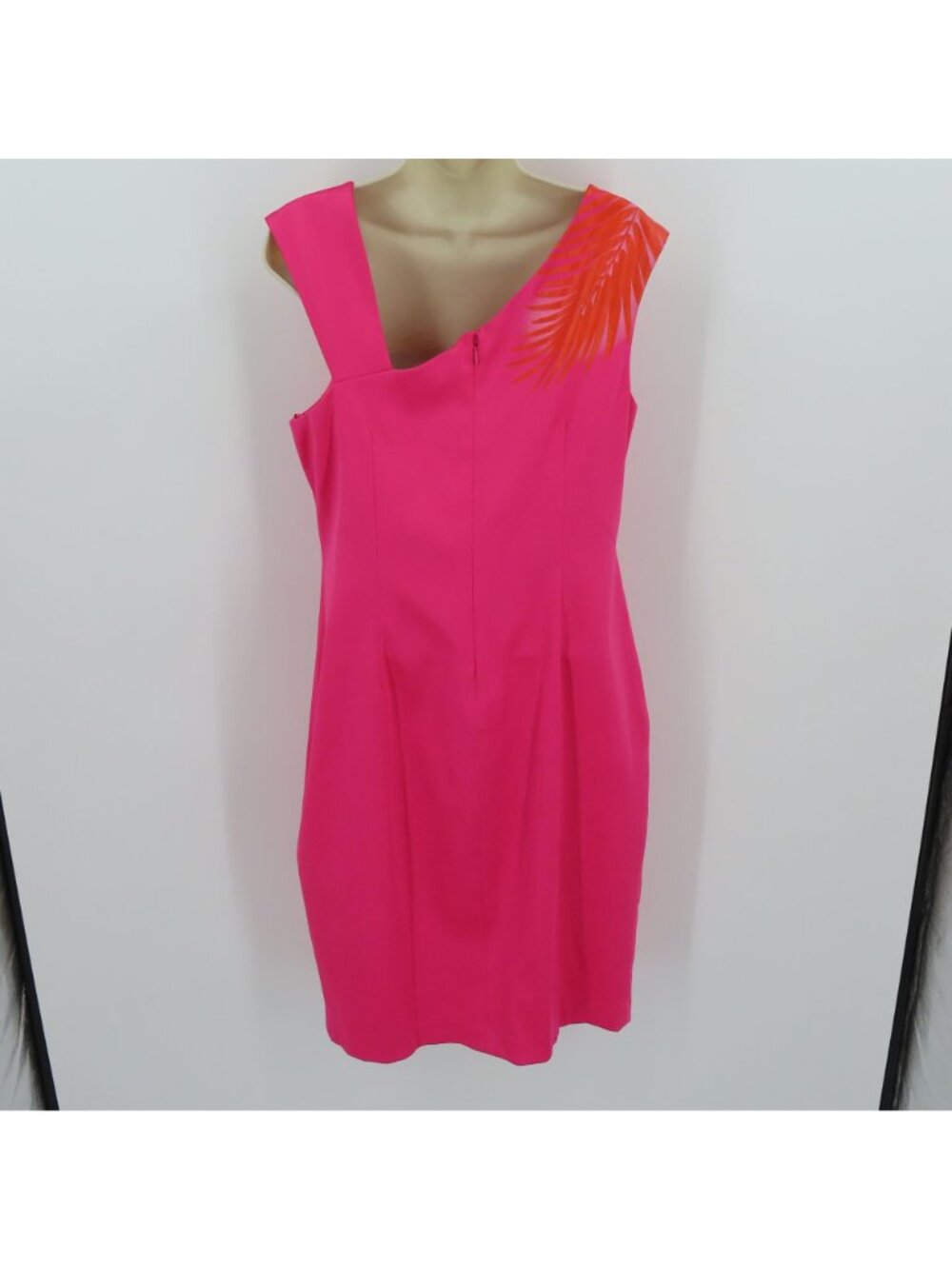Cache Womens 12 Pink Orange Tropical Leaf Print Sleeveless Sheath Dress Leaves - Picture 4 of 10